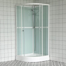 Suihkukaappi Luoto pyöreä 80 x 80 cm - valkoinen profiili, kirkas lasi