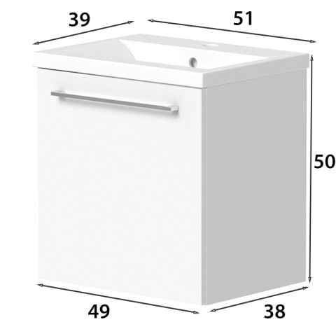 Allaskaappi ja allas Suvas 50cm valkoinen, 1-ovella mitoilla